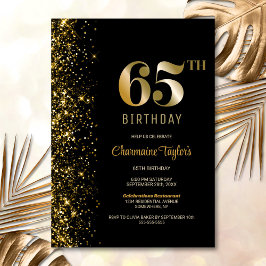 Modern Zwart Goud Glitter 65e Verjaardagsfeestje Kaart