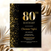 Modern Zwart Goud Glitter 80e Verjaardagsfeest Kaart
