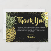 Modern Zwart Goud Glitter Ananas Bloemen Bedankkaart (Voorkant)