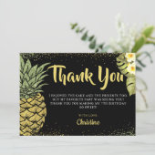 Modern Zwart Goud Glitter Ananas Bloemen Bedankkaart (Staand voorkant)