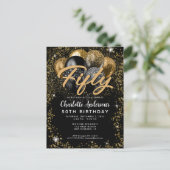 Modern Zwart Goud Glitter Ballon Any Age Verjaarda Briefkaart (Staand voorkant)