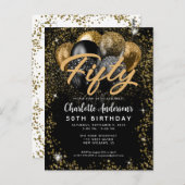 Modern Zwart Goud Glitter Ballon Any Age Verjaarda Briefkaart (Voorkant / Achterkant)