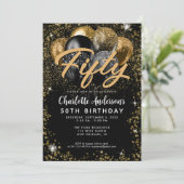 Modern Zwart Goud Glitter Ballon Any Age Verjaarda Kaart (Staand voorkant)