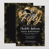 Modern Zwart Goud Glitter Ballon Any Age Verjaarda Kaart (Voorkant / Achterkant)