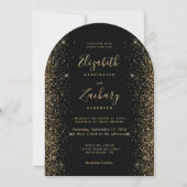 Modern Zwart Goud Glitter Edge Boog Wedding Kaart (Voorkant)
