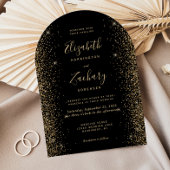 Modern Zwart Goud Glitter Edge Boog Wedding Kaart