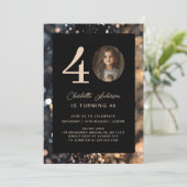 Modern, zwart, goud, glitter, foto, 40. Birthday Kaart (Staand voorkant)