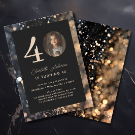 Modern, zwart, goud, glitter, foto, 40. Birthday Kaart