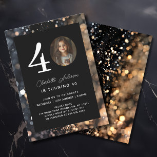 Modern, zwart, goud, glitter, foto, 40. Birthday Kaart