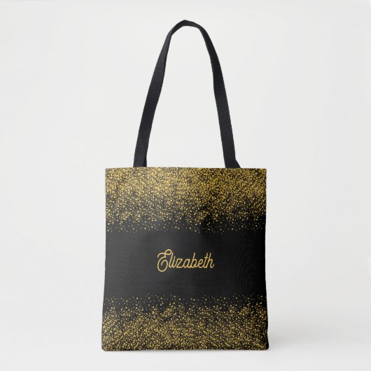 Modern zwart goud Glitter Gepersonaliseerd Tote Bag (Voorkant)