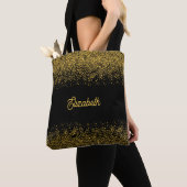 Modern zwart goud Glitter Gepersonaliseerd Tote Bag (Dichtbij)