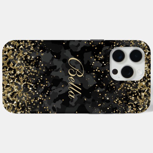 Modern Zwart Goud Glitter Girly gepersonaliseerde  Case-Mate iPhone Case (Achterkant (horizontaal))