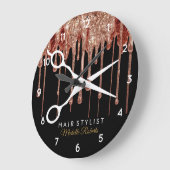 Modern zwart Goud Glitter Haarstylist Grote Klok (Hoek)