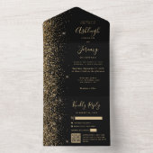 Modern Zwart Goud Glitter QR Code Wedding All In One Uitnodiging (Binnen)
