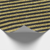 Modern zwart goud glitter strepen patroon cadeaupapier (Hoek)