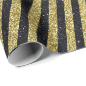 Modern zwart goud glitter strepen patroon cadeaupapier (Rol Hoek)