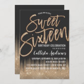 Modern Zwart Goud Glitter Typografie Sweet 16 Kaart (Voorkant / Achterkant)