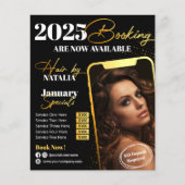 Modern Zwart Goud Haar Salon 2025 Boeking Flyer (Voorkant)