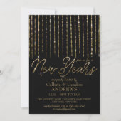 Modern Zwart Goud Hanging Glitter New Years Eve Kaart (Voorkant)