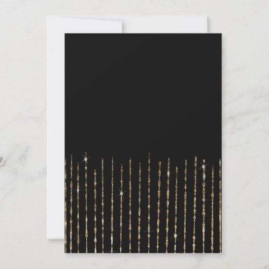 Modern Zwart Goud Hanging Glitter New Years Eve Kaart (Achterkant)