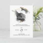 Modern Zwart & Goud Hexagon Waterverf bruiloft Kaart (Staand voorkant)