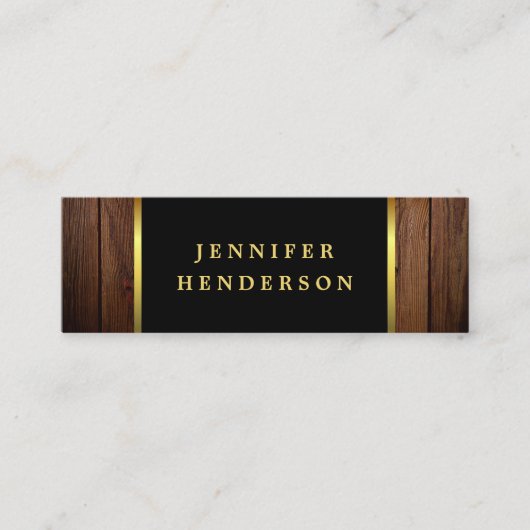 Modern zwart goud hout patroon professioneel mini visitekaartje (Voorkant)