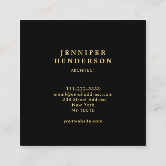 Modern zwart goud hout patroon professioneel vierkante visitekaartje (Achterkant)