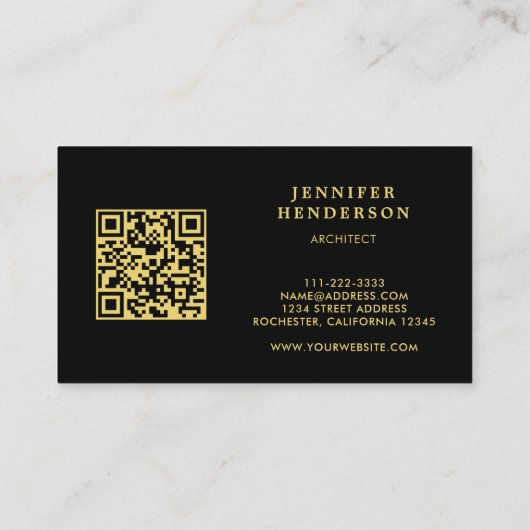 Modern zwart goud hout QR code professional Visitekaartje (Achterkant)