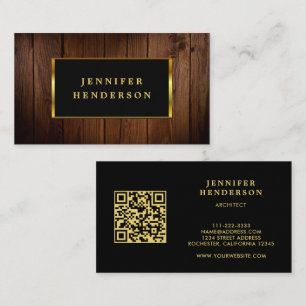 Modern zwart goud hout QR code professional Visitekaartje