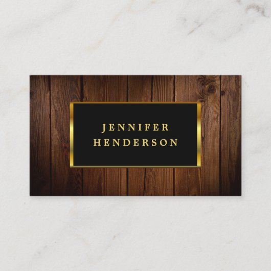 Modern zwart goud hout QR code professional Visitekaartje (Voorkant)
