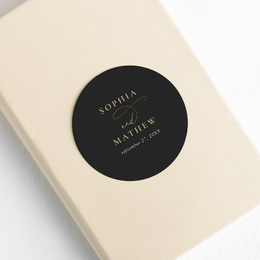 Modern Zwart Goud Kalligrafie Bruiloft Ronde Sticker