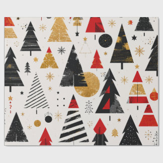 Modern Zwart Goud Kerstboom Patroon Cadeaupapier