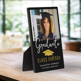Modern Zwart & Goud Klasse van 2025 Afstudeerder P Fotoplaat