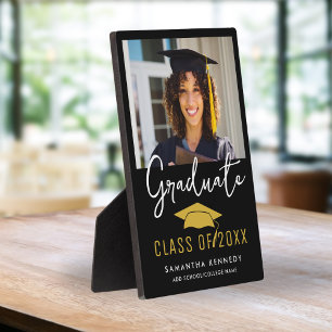 Modern Zwart & Goud Klasse van 2025 Afstudeerder P Fotoplaat