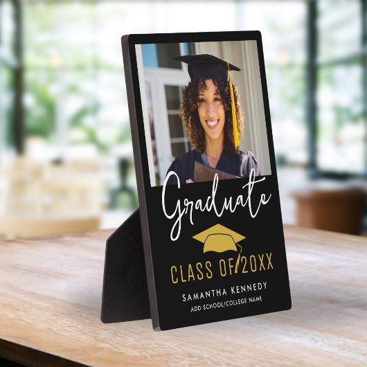 Modern Zwart & Goud Klasse van 2025 Afstudeerder P Fotoplaat