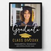 Modern Zwart & Goud Klasse van 2025 Afstudeerder P Fotoplaat (voorkant)