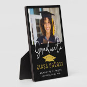 Modern Zwart & Goud Klasse van 2025 Afstudeerder P Fotoplaat (Zijkant)