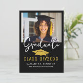 Modern Zwart & Goud Klasse van 2025 Afstudeerder P Kaart (Staand voorkant)