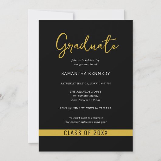 Modern Zwart & Goud Klasse van 2025 Afstudeerder P Kaart (Achterkant)