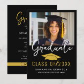 Modern Zwart & Goud Klasse van 2025 Afstudeerder P Kaart (Voorkant / Achterkant)