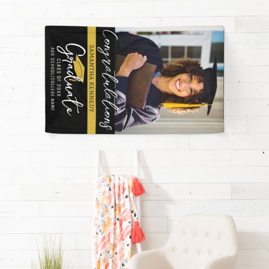 Modern Zwart & Goud Klasse van 2025 Afstudeerder P Spandoek (Insitu)