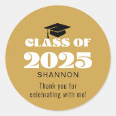 Modern Zwart Goud Klasse van 2025 Bedankt Ronde Sticker (Voorkant)