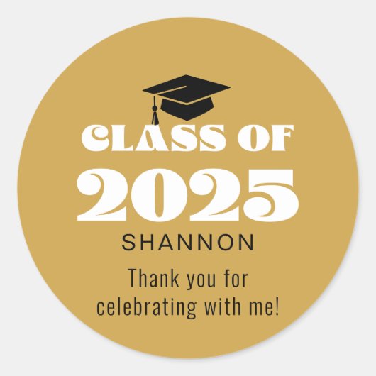 Modern Zwart Goud Klasse van 2025 Bedankt Ronde Sticker (Voorkant)
