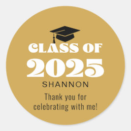Modern Zwart Goud Klasse van 2025 Bedankt Ronde Sticker