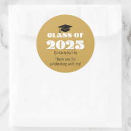 Modern Zwart Goud Klasse van 2025 Bedankt Ronde Sticker
