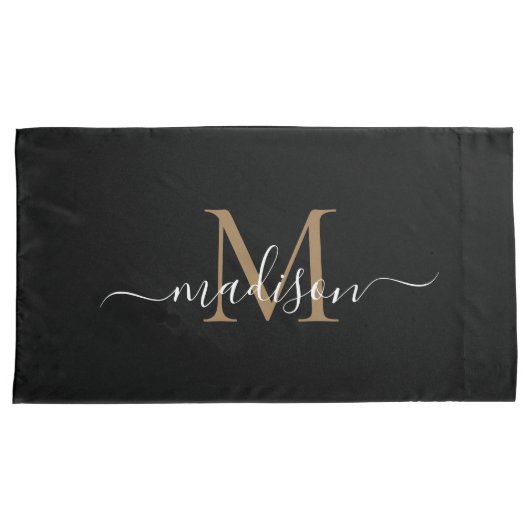 Modern Zwart Goud Klassiek Monogram Vrouwelijk Scr Kussensloop (Voorkant-Rechts)