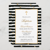 Modern Zwart Goud Kruis Harten Doop Kaart (Voorkant / Achterkant)