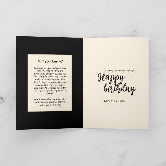 Modern Zwart Goud Leeuw Zodiac Sign Leo Verjaardag Kaart (Binnen)