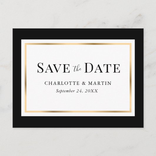 Modern Zwart Goud Lijst bruiloft Aankondigingskaart (Voorkant)