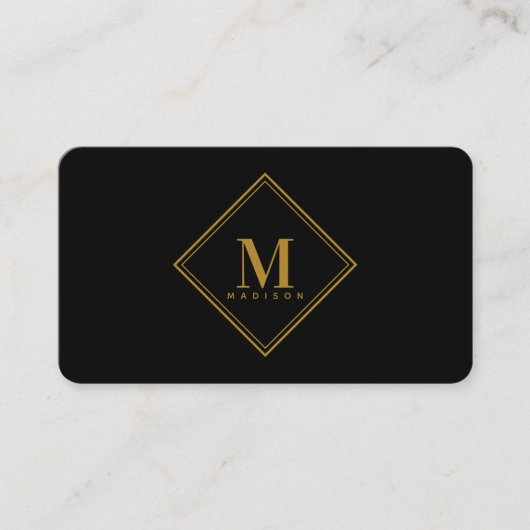 Modern Zwart Goud Luxe Monogram Initiaal Visitekaartje (Voorkant)